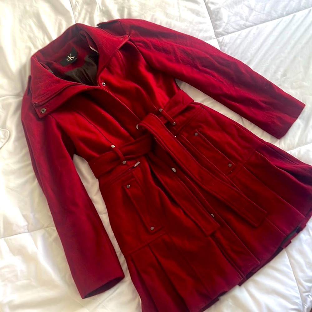 Calvin Klein Dark red burgundy wool winter coat size Small